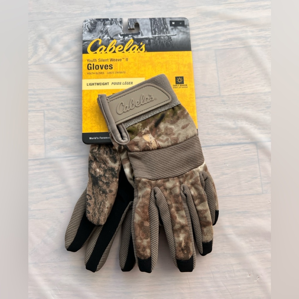 Cabela's hunting Youth gloves Adjustable cuff Stretchy lightweight New Size M